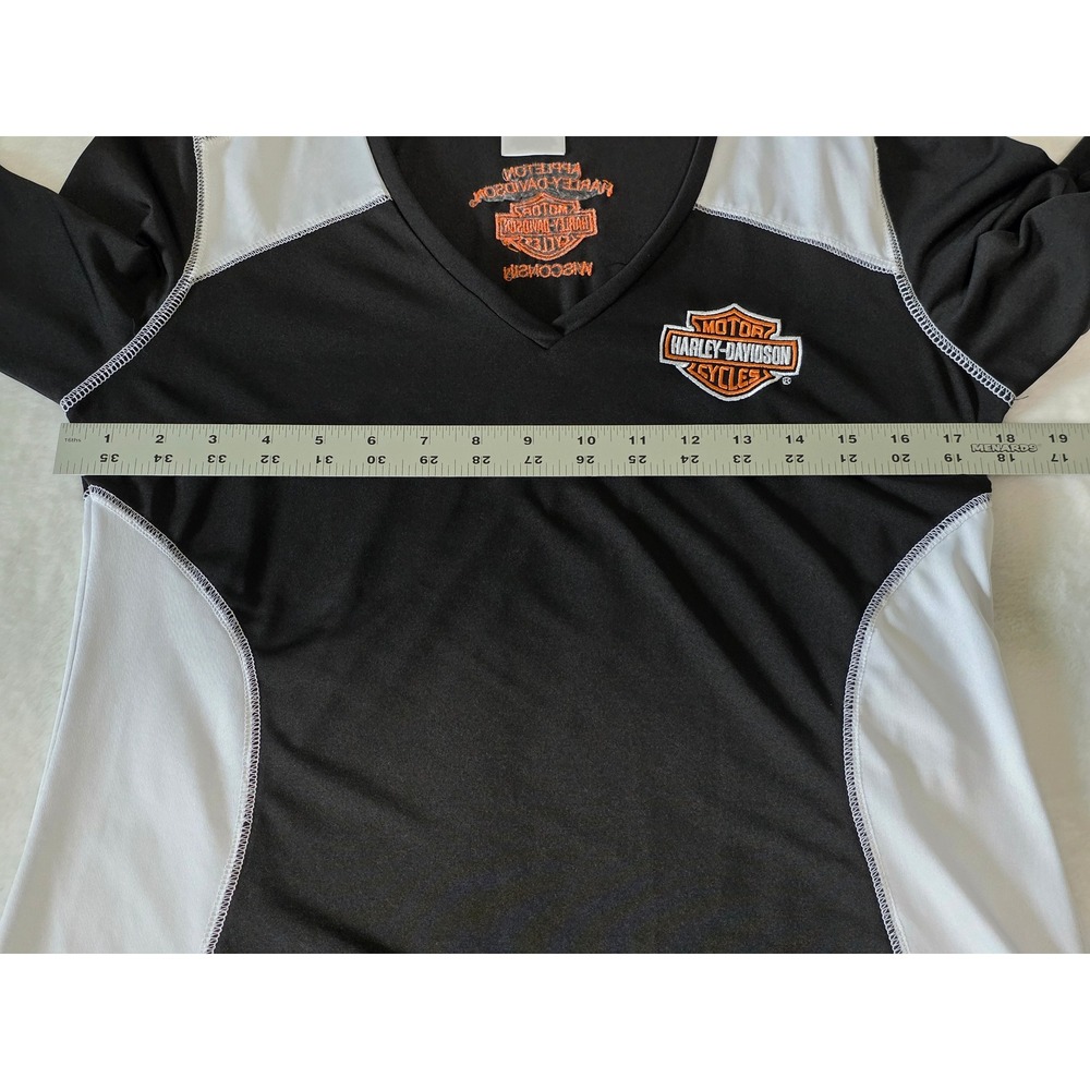 Harley-Davidson Women Black White Long Sleeve V-Neck Performance Shirt Large - Picture 3 of 5